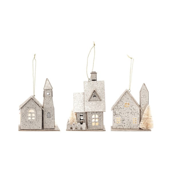 Zestaw 3 papierowych ozdób świątecznych w kształcie domku Bloomingville Ornament