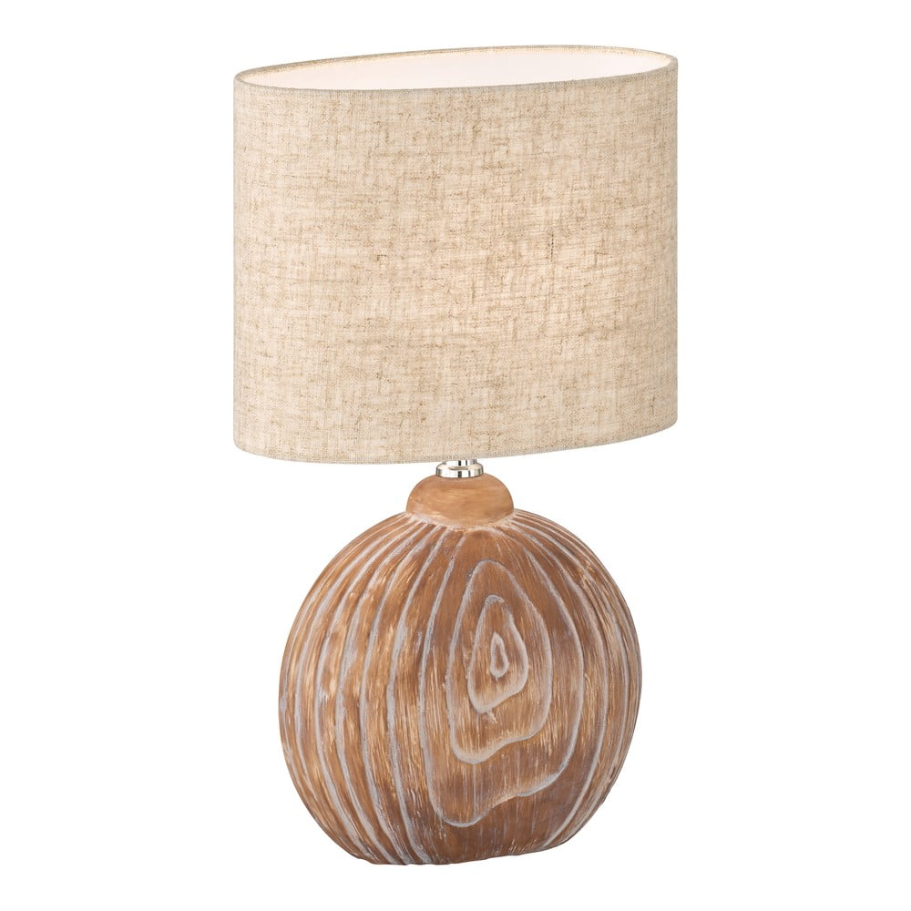 Brązowo-beżowa ceramiczna lampa stołowa z tekstylnym kloszem (wysokość 39 cm) Tobse – Fischer & Honsel