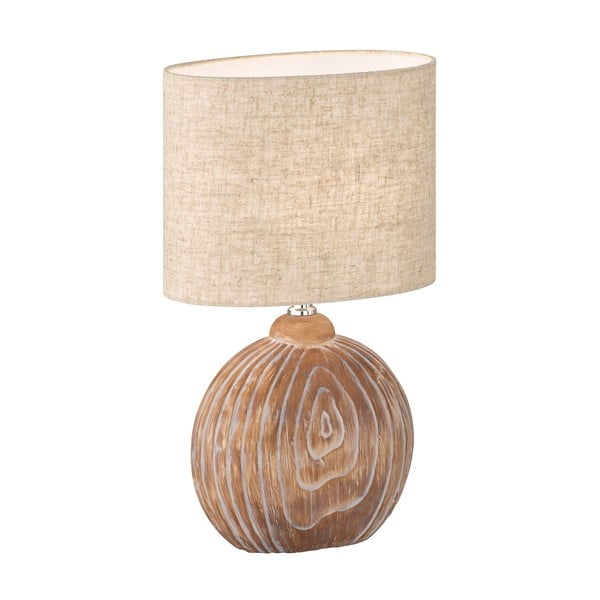 Brązowo-beżowa ceramiczna lampa stołowa z tekstylnym kloszem (wysokość 39 cm) Tobse – Fischer & Honsel