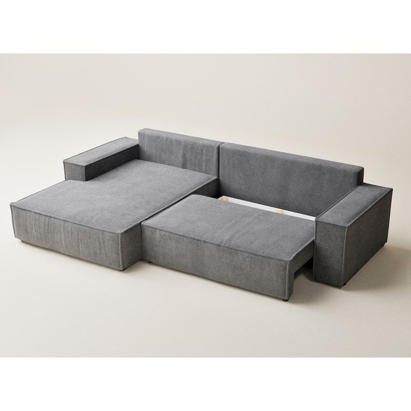 Szary rozkładany/ze schowkiem narożnik z tkaniny szenilowej (lewostronny/z szezlongiem) Maze – Maison de Rêve-image-3