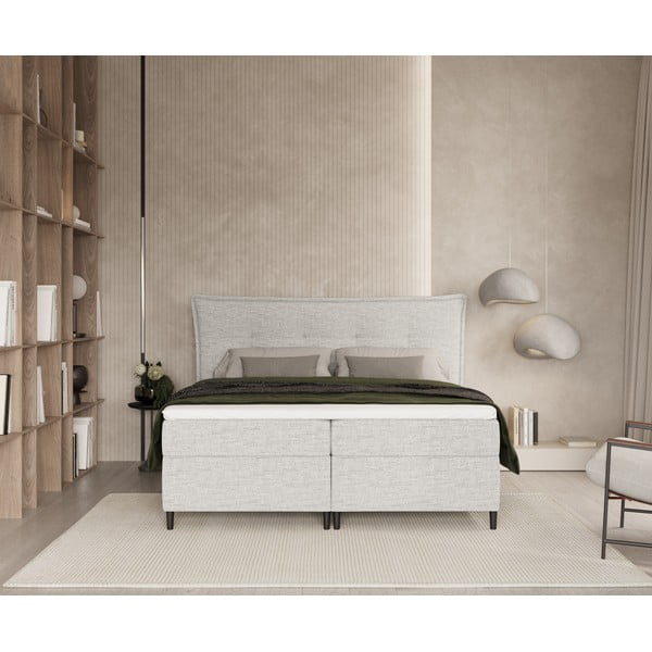 Jasnoszare łóżko boxspring ze schowkiem 160x200 cm Sinai – Maison de Rêve-image-3