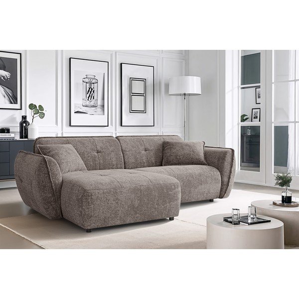 Szarobrązowy narożnik z tkaniny szenilowej (lewostronny/z szezlongiem) Nelia – Ropez-image-1