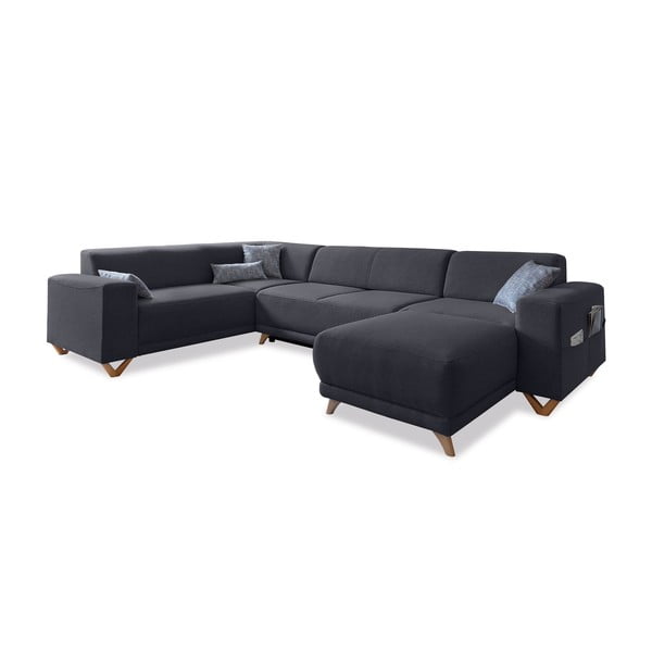Antracytowy rozkładany/ze schowkiem narożnik (lewostronny/w kształcie litery U) Classy Sophie – Miuform