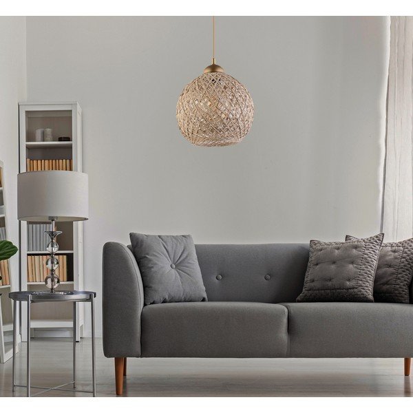 Lampa wisząca w beżowo-złotym kolorze z kloszem z juty ø 24 cm – Opviq lights-image-1