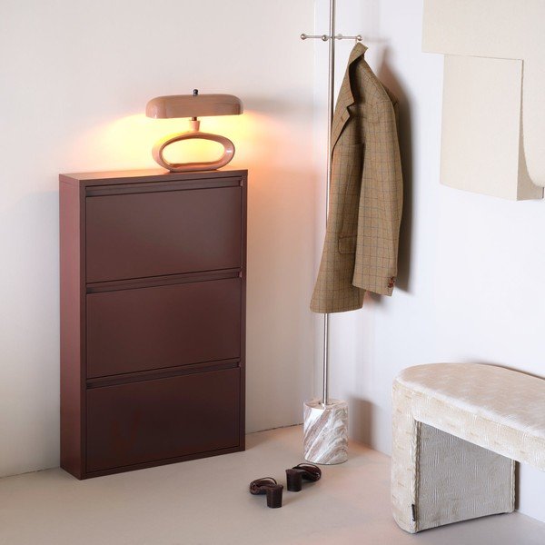 Bordowa metalowa uchylna szafka na buty 66x103x16 cm Sabine – WOOOD-image-1