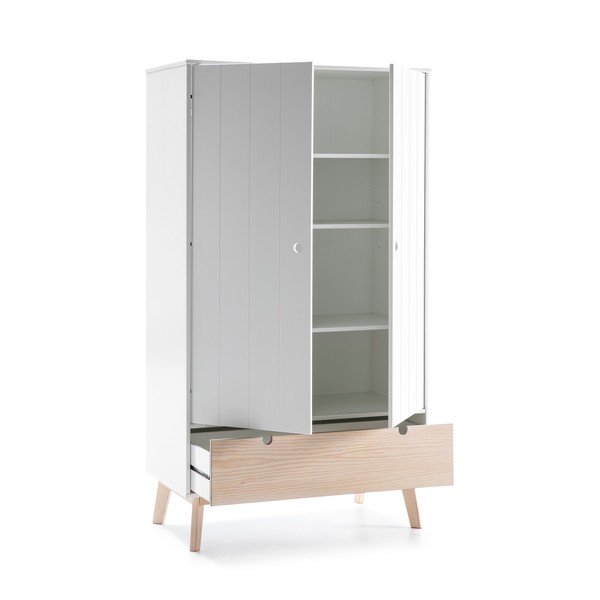 Biała szafa dziecięca z nogami z drewna sosnowego Marckeric Kiara-image-3