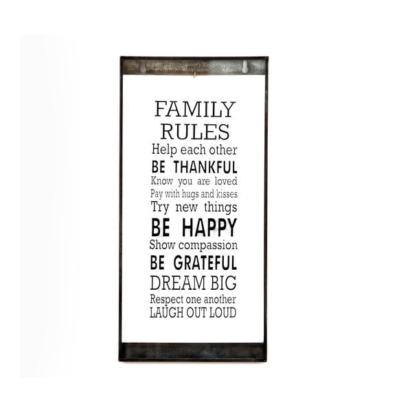 Szklana tabliczka z napisem Family Rules, 20x40 cm