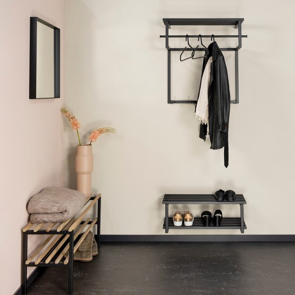 Czarny metalowy wieszak ścienny z półką 76 cm Rizzoli – Spinder Design-image-4