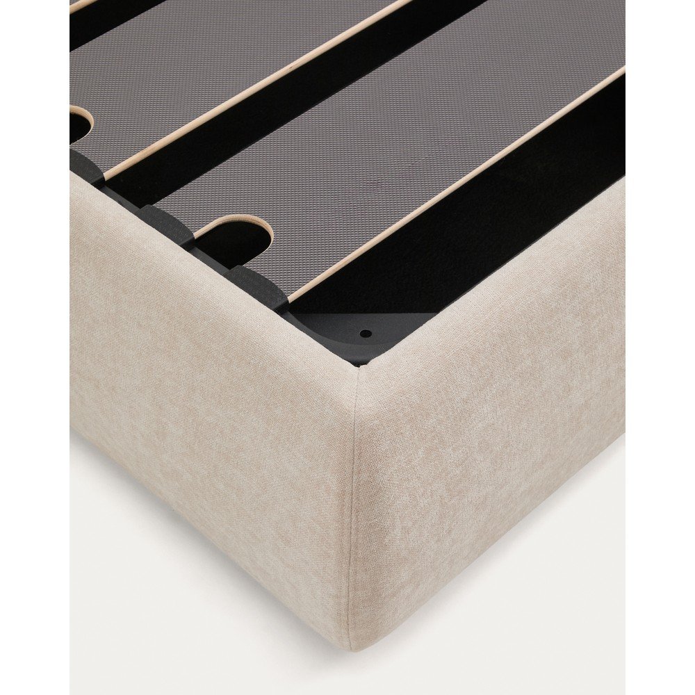 Beżowe tapicerowane łóżko dwuosobowe z szenilu ze schowkiem ze stelażem 180x200 cm Dafra – Kave Home (zdjęcie 3)
