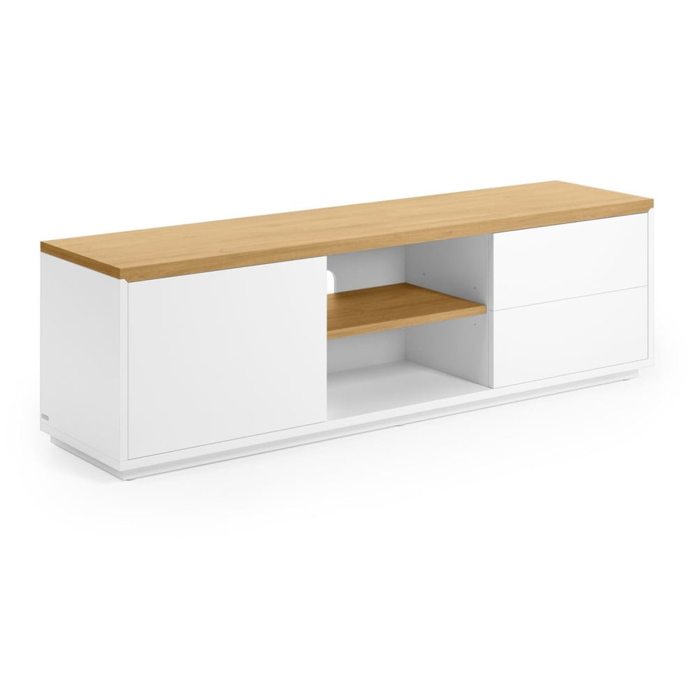 Biała szafka pod TV w dekorze dębu 150x44x36 cm Abilen – Kave Home