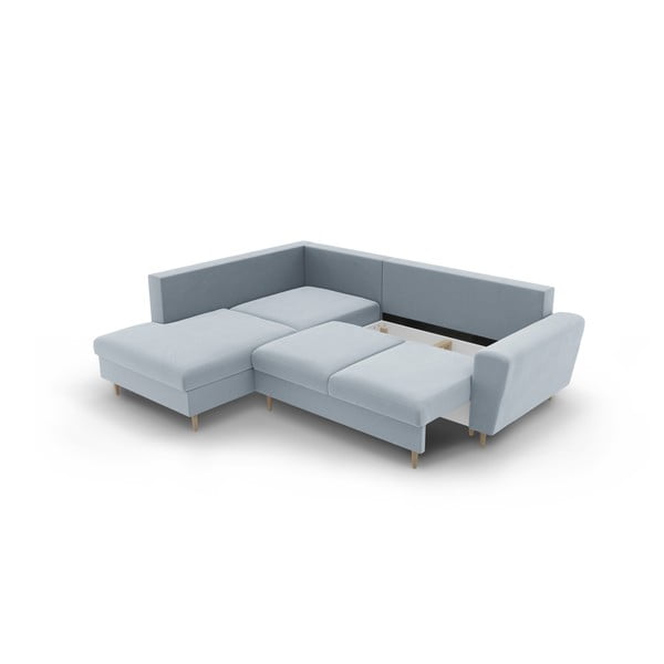 Jasnoniebieski aksamitny rozkładany narożnik ze schowkiem (lewostronny/w kształcie litery L) Kyoto – Cosmopolitan Design-image-3