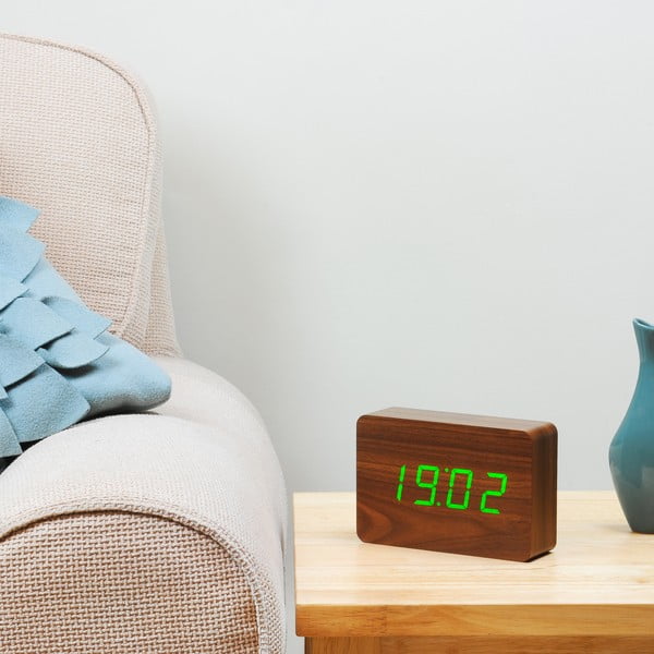 Ciemnobrązowy budzik z zielonym wyświetlaczem LED Gingko Brick Click Clock-image-2