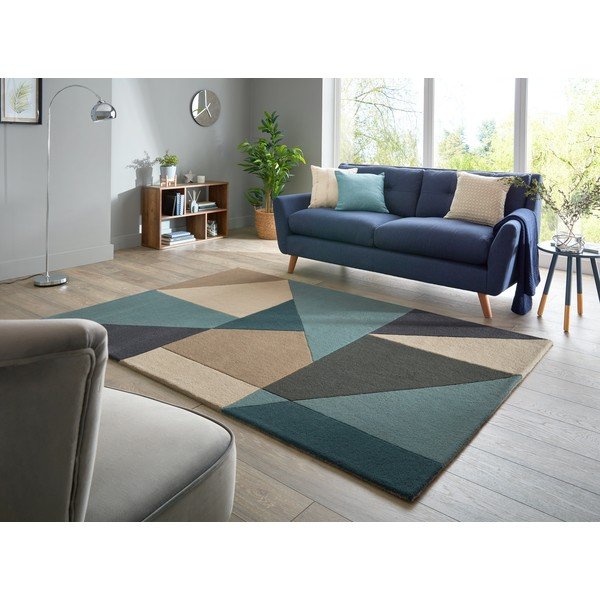 Niebiesko-beżowy dywan wełniany 230x160 cm Arlo Harper – Flair Rugs-image-1