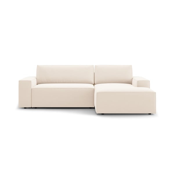 Beżowy aksamitny rozkładany/ze schowkiem narożnik (prawostronny/z szezlongiem) Jodie – Micadoni 