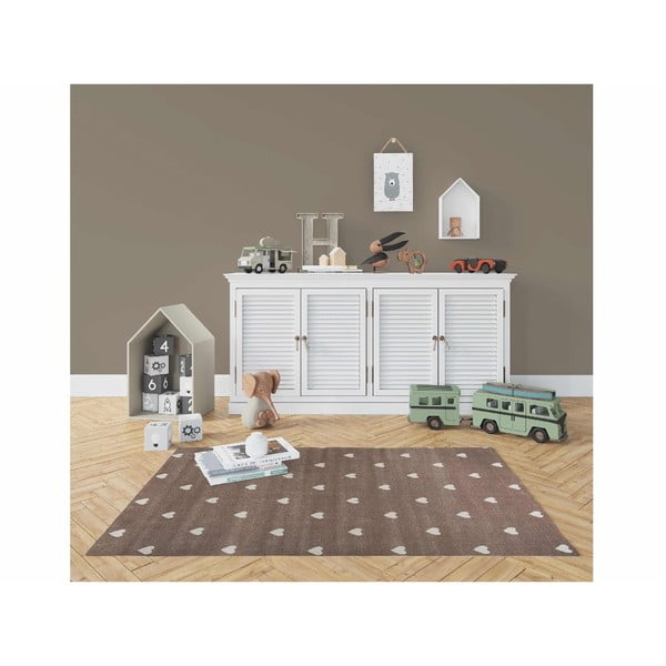 Brązowy dywan w serduszka KICOTI Beige Dots, 133x190 cm-image-2