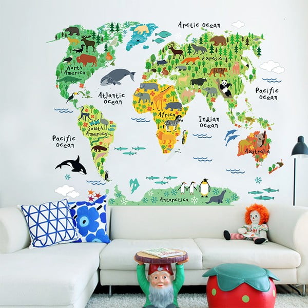 Dziecięca naklejka ścienna Ambiance World Map, 73x95 cm-image-1
