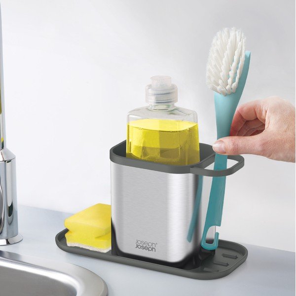 Metalowy stojak na akcesoria do mycia naczyń w kolorze srebra z połyskiem Duo Steel – Joseph Joseph-image-2