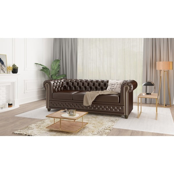 Ciemnobrązowa sofa z imitacji skóry 203 cm York – Ropez-image-3