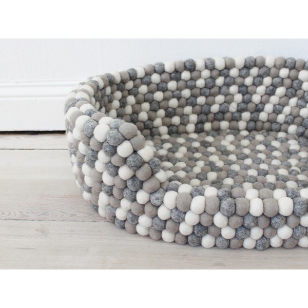Jasnoszaro-białe kulkowe wełniane legowisko dla zwierząt Wooldot Ball Pet Basket, 60x40 cm-image-1