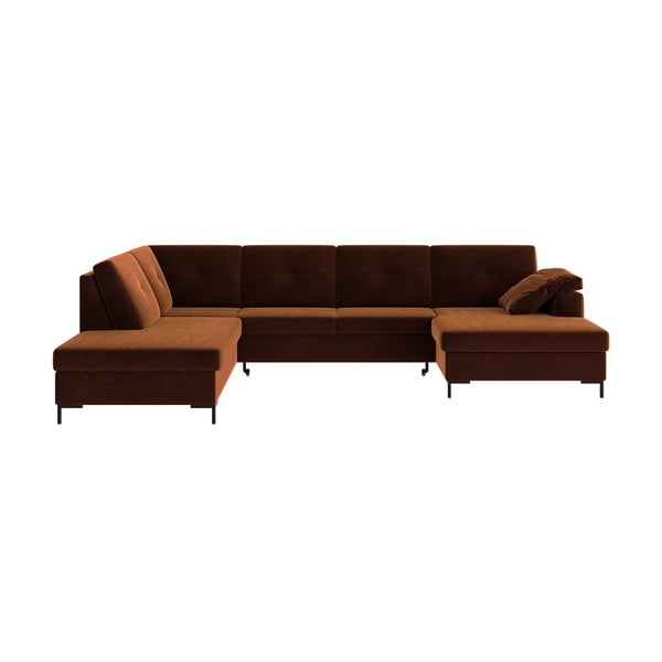 Ciemnopomarańczowa aksamitna rozkładana sofa w kształcie U Ghado Moor, lewostronna
