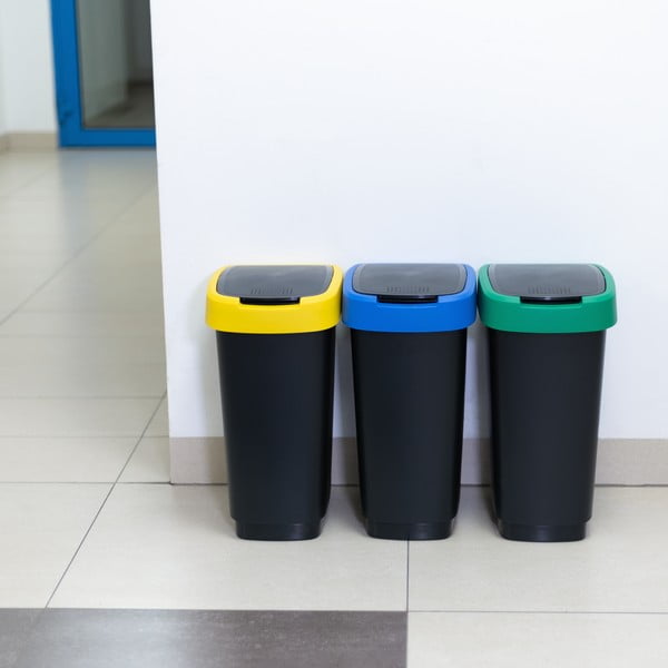 Czarne kosze na śmieci zestaw 3 szt. do segregacji odpadów z plastiku z recyklingu 25 l Twist – Rotho-image-1