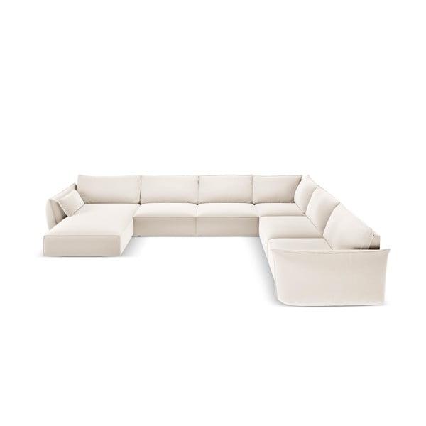 Beżowy aksamitny narożnik (prawostronny/w kształcie litery U) Vanda – Mazzini Sofas