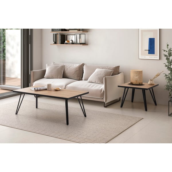 Czarny stolik z blatem w dekorze dębu 60x120 cm Sindi – Marckeric-image-1