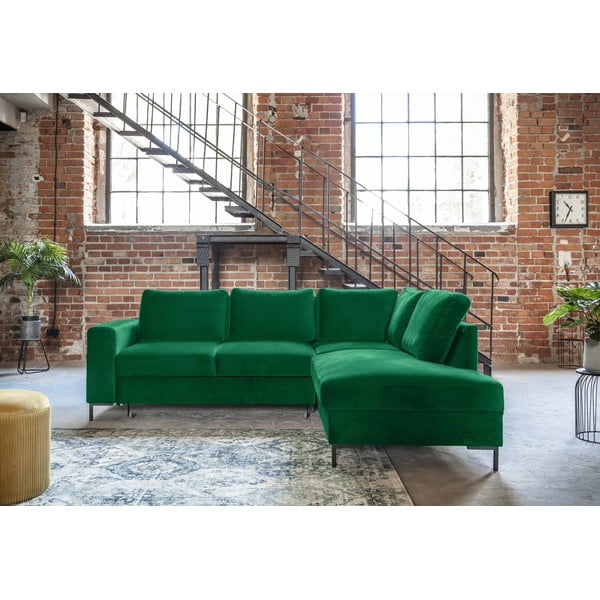 Ciemnozielony aksamitny rozkładany narożnik (prawostronny) Lofty Lilly – Miuform-image-3