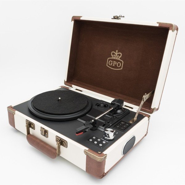 Beżowo-brązowy gramofon GPO Ambassador