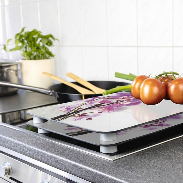 Zestaw 2 szklanych płyt ochronnych na kuchenkę Wenko Orchid, 52x30 cm-image-1