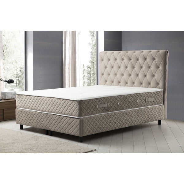 Beżowe łóżko boxspring ze schowkiem 140x200 cm Sonata – Kalune Design-image-2