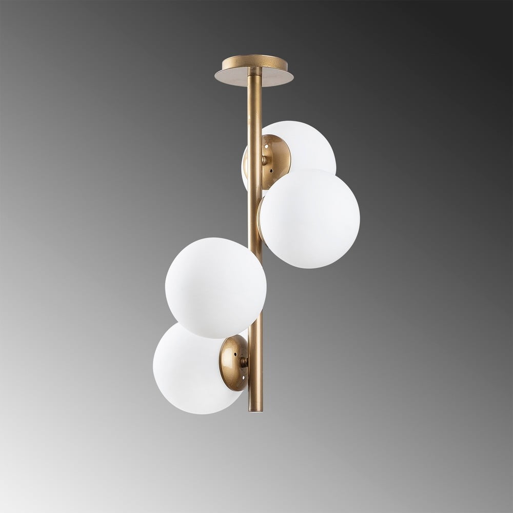 Biała/w kolorze mosiądzu lampa sufitowa ze szklanym kloszem ø 15 cm Faze – Opviq lights (zdjęcie 4)