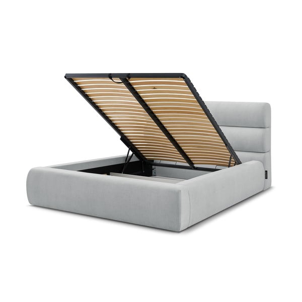 Jasnoszare tapicerowane łóżko dwuosobowe ze schowkiem i stelażem 160x200 cm Jagna – Bobochic Paris-image-4