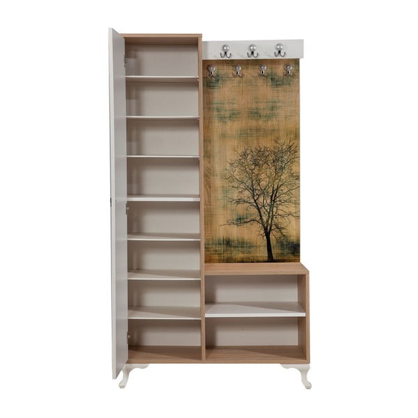 Brązowo-biały zestaw do przedpokoju z lustrem Inci Tree, wys. 196 cm-image-2