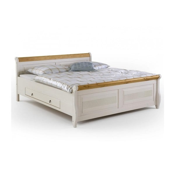 Białe łóżko sosnowe z szufladami SOB Harald, 180 x 200 cm