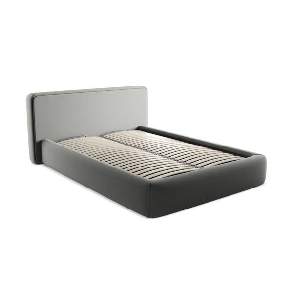 Szare tapicerowane łóżko dwuosobowe ze schowkiem i stelażem 140x200 cm Kiana – Makamii