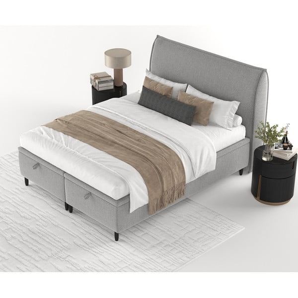 Jasnoszare tapicerowane łóżko dwuosobowe ze schowkiem 180x200 cm Pearl – Maison de Rêve-image-3