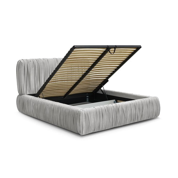 Szare tapicerowane łóżko dwuosobowe ze schowkiem i stelażem 160x200 cm Blair – Bobochic Paris-image-3