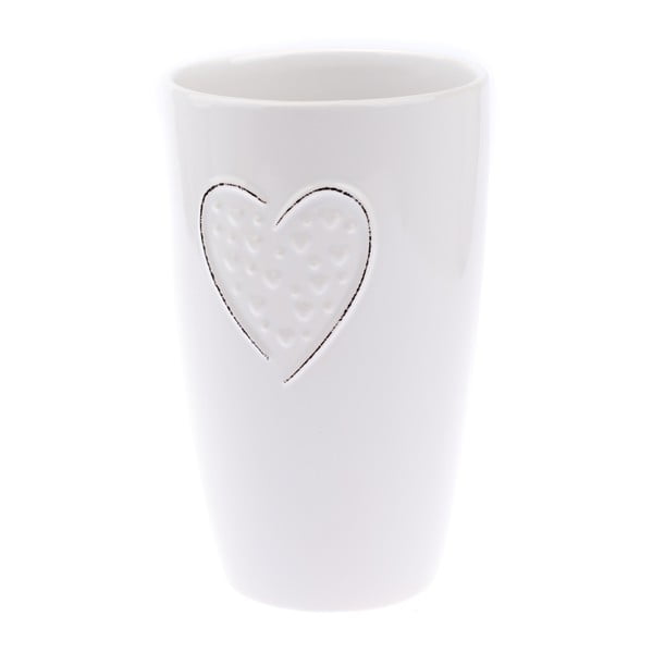 Biały wazon ceramiczny Dakls Hearts Dots, wys. 22 cm
