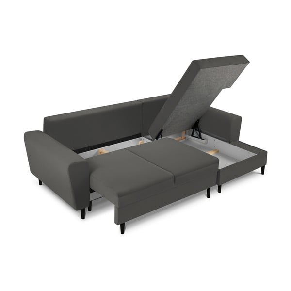 Ciemnoszary sztruksowy rozkładany narożnik ze schowkiem (prawostronny/z szezlongiem) Kyoto – Cosmopolitan Design-image-3
