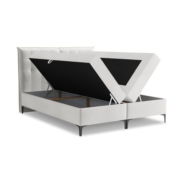 Jasnoszare łóżko kontynentalne ze schowkiem 140x200 cm Mikana – Makamii-image-1