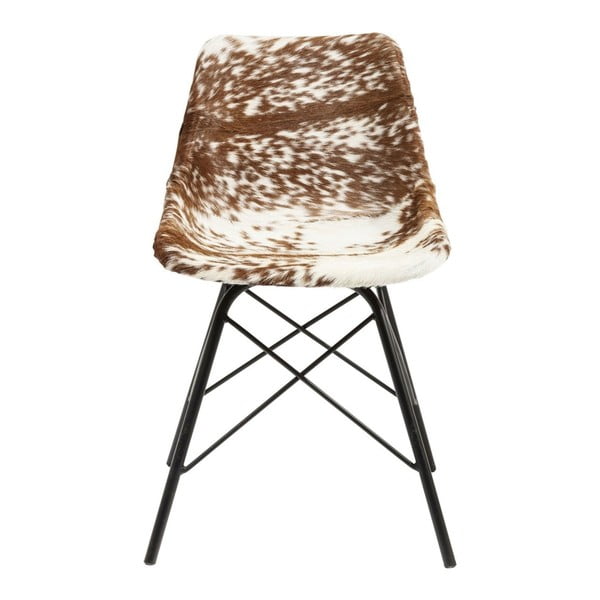 Brązowo-białe krzesło do jadalni ze skórzanym obiciem Kare Design Haudy