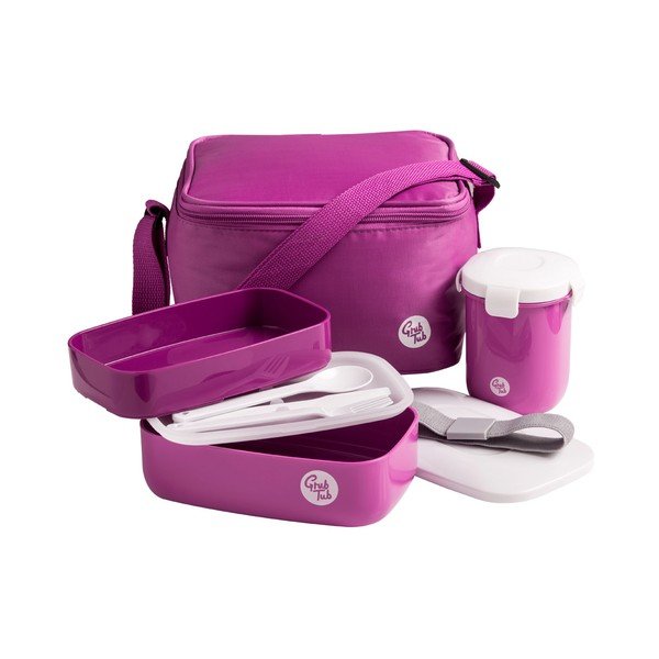 Fuksjowy pojemnik na przekąskę, kubek i torba Premier Housewares Grub Tub, 21x13 cm-image-1
