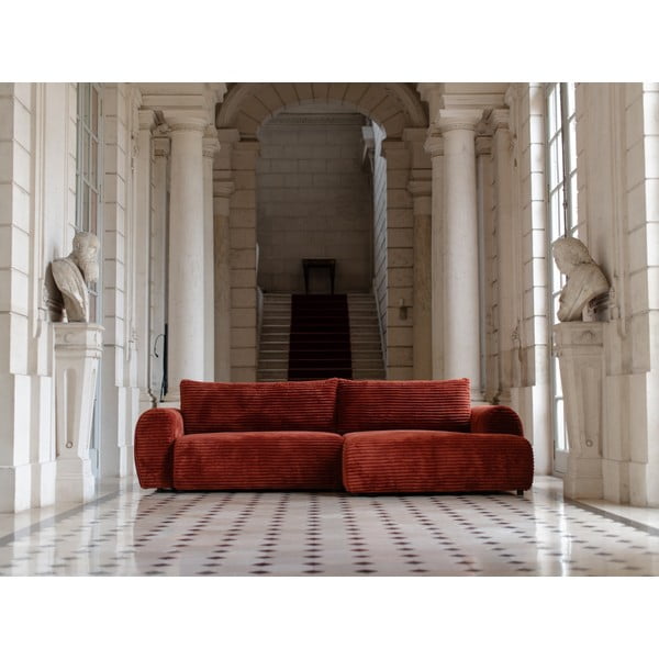 Ceglasty sztruksowy rozkładany narożnik (prawostronny) Lucien – Bobochic Paris-image-1