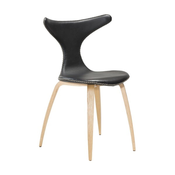 Czarne krzesło skórzane z jasnymi drewnianymi nogami DAN–FORM Denmark Dolphin
