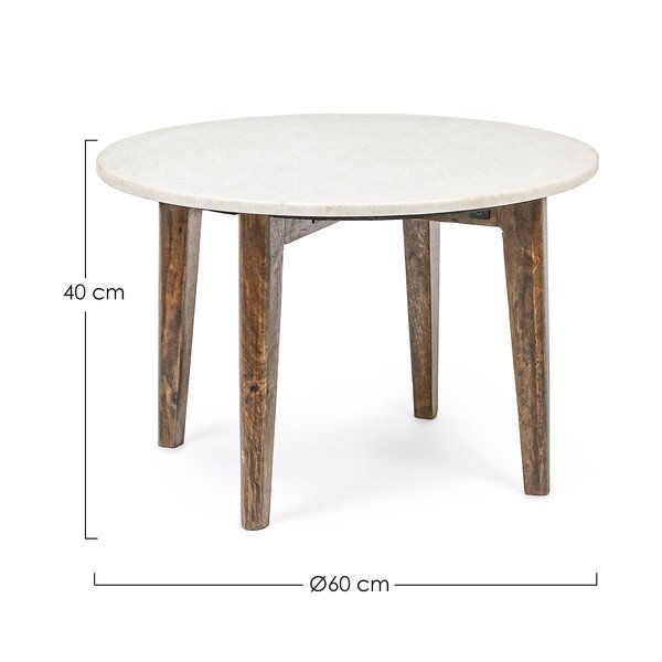 Biały/w naturalnym kolorze okrągły stolik z marmurowym blatem ø 60 cm Sylvester – Bizzotto-image-4