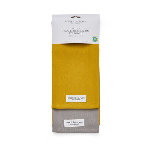Zestaw 2 żółto-szarych bawełnianych ścierek Cooksmart ® Herringbone, 45x65 cm