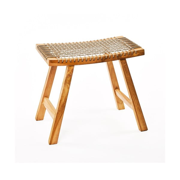 Beżowy stołek z drewna tekowego i sznurka Simla Lay
