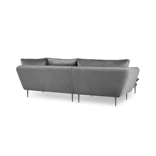 Jasnoszara aksamitna sofa narożna Mazzini Sofas Acacia, lewostronna-image-4