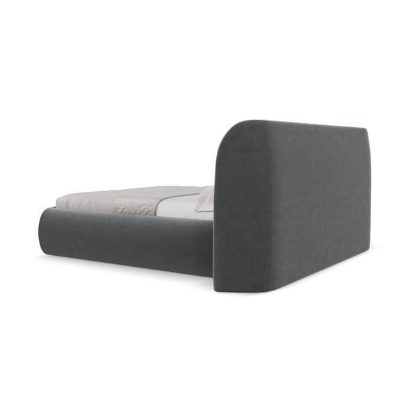 Ciemnoszare tapicerowane łóżko dwuosobowe ze schowkiem i stelażem 180x200 cm Hauke – Makamii-image-4